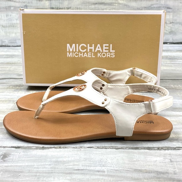 Michael Michael Kors White Thong Sandal “Sumac” Ankle Strap Rose Gold In Box 4M - Picture 10 of 16